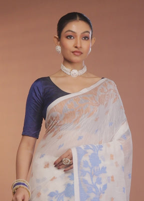 White Matka Silk Saree With Blouse Piece