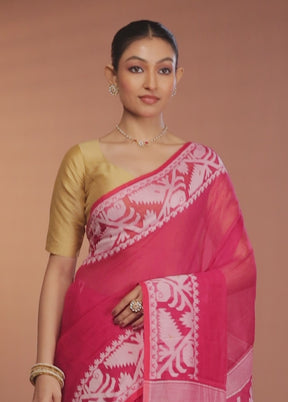 Pink Tant Jamdani Saree Without Blouse Piece