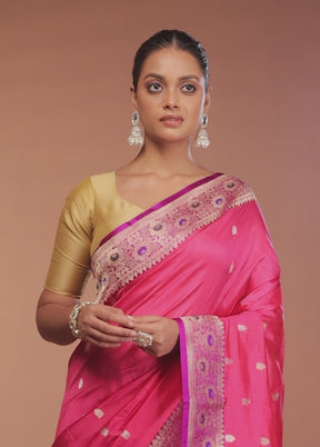 Pink Handloom Katan Pure Silk Saree With Blouse Piece