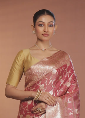 Pink Banarasi Silk Saree With Blouse Piece