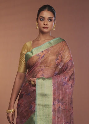 Blue Organza Saree With Blouse Piece