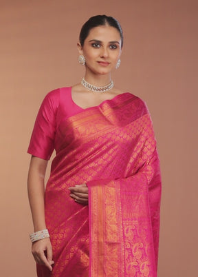 Pink Kanjivaram Silk Saree With Blouse Piece