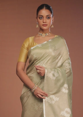Cream Tissue Silk Saree With Blouse Piece