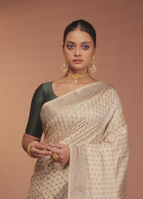 Cream Dupion Silk Saree With Blouse Piece