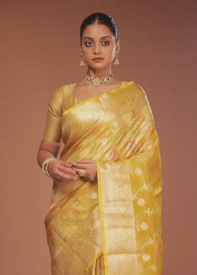 Yellow Tissue Silk Saree With Blouse Piece