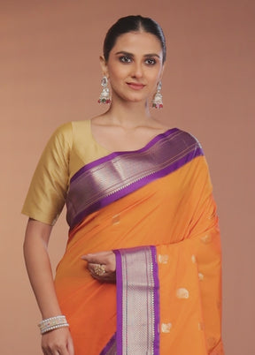 Orange Kanjivaram Silk Saree With Blouse Piece