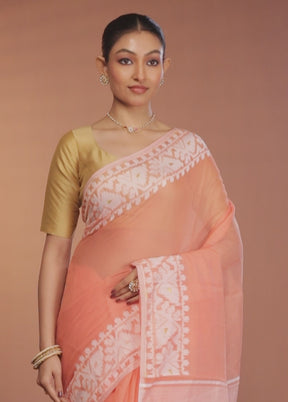 Orange Tant Jamdani Saree Without Blouse Piece