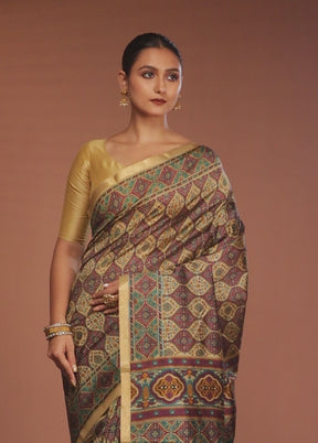 Cream Printed Pure Silk Saree Without Blouse Piece
