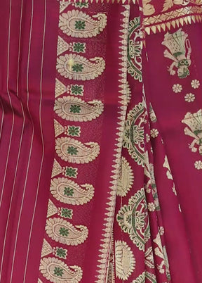 Red Handloom Baluchari Pure Silk Saree With Blouse Piece