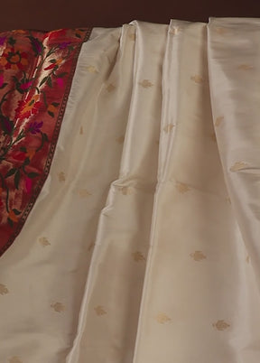 White Handloom Katan Pure Silk Saree With Blouse Piece