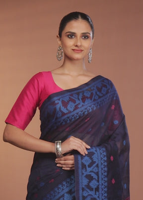 Blue Matka Silk Saree With Blouse Piece