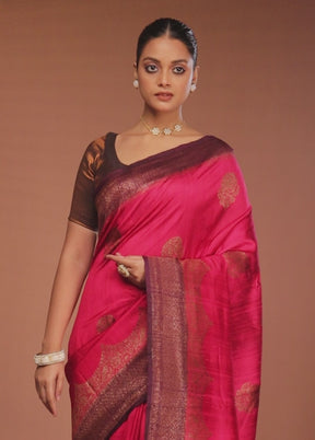 Red Tussar Pure Silk Saree With Blouse Piece
