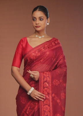 Maroon Pure Cotton Saree With Blouse Piece
