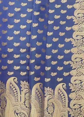 Blue Handloom Banarasi Pure Silk Saree With Blouse Piece