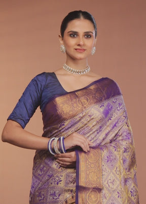 Blue Kanjivaram Silk Saree With Blouse Piece