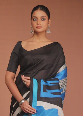 Black Printed Pure Silk Saree Without Blouse Piece