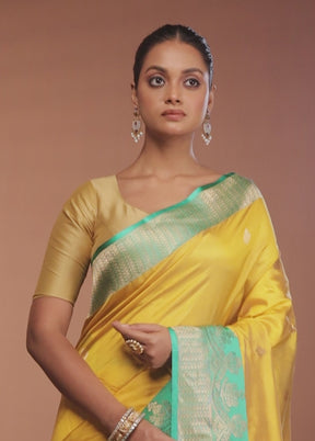 Yellow Handloom Katan Pure Silk Saree With Blouse Piece