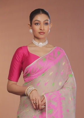 Grey Tant Jamdani Saree Without Blouse Piece