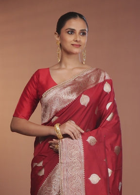 Maroon Katan Silk Saree With Blouse Piece