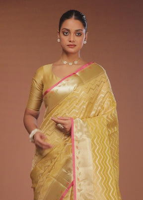 Yellow Tissue Silk Saree With Blouse Piece