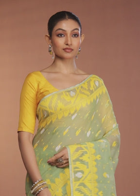 Green Tant Jamdani Saree Without Blouse Piece