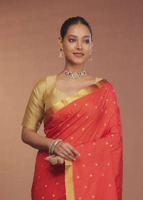 Rust Kanjivaram Silk Saree With Blouse Piece