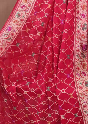 Red Handloom Pure Georgette Saree With Blouse Piece
