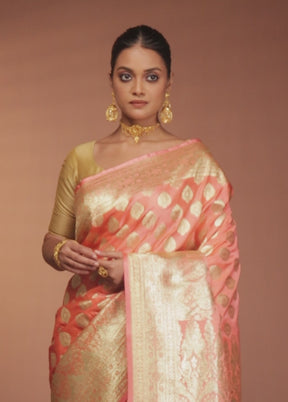 Peach Banarasi Silk Saree With Blouse Piece