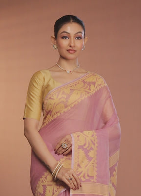 Purple Tant Jamdani Saree Without Blouse Piece