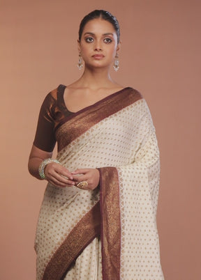 White Dupion Silk Saree With Blouse Piece