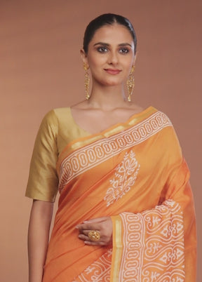 Orange Chanderi Silk Saree With Blouse Piece