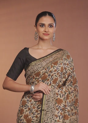 Cream Chanderi Silk Saree With Blouse Piece