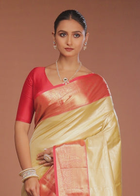 Gold Kanjivaram Silk Saree With Blouse Piece