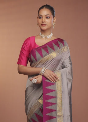 Grey Kanjivaram Silk Saree With Blouse Piece