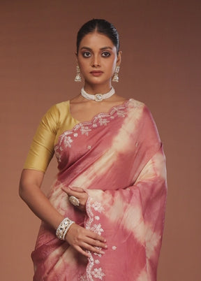 Pink Tissue Silk Saree With Blouse Piece
