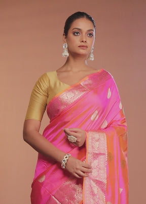 Pink Handloom Katan Pure Silk Saree With Blouse Piece