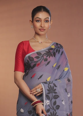 Blue Tant Jamdani Saree Without Blouse Piece