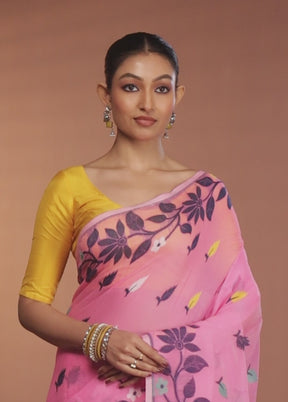 Pink Tant Jamdani Saree Without Blouse Piece