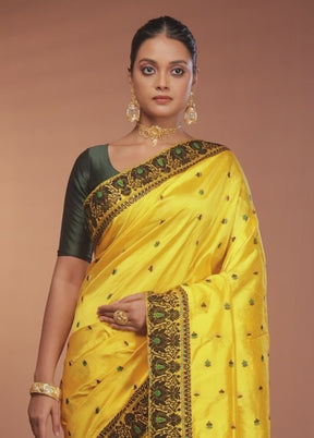 Yellow Handloom Assam Pure Silk Saree With Blouse Piece