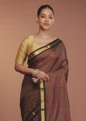 Maroon Handloom Kanjivaram Pure Silk Saree With Blouse Piece