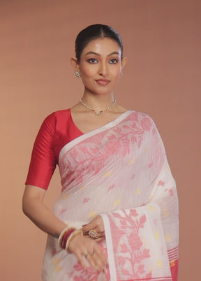 White Matka Silk Saree With Blouse Piece