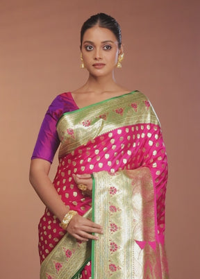 Pink Banarasi Silk Saree With Blouse Piece