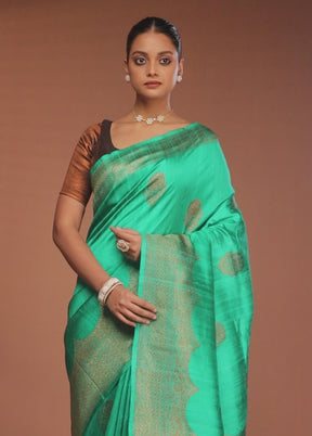 Green Tussar Pure Silk Saree With Blouse Piece