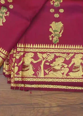 Purple Handloom Baluchari Pure Silk Saree With Blouse Piece