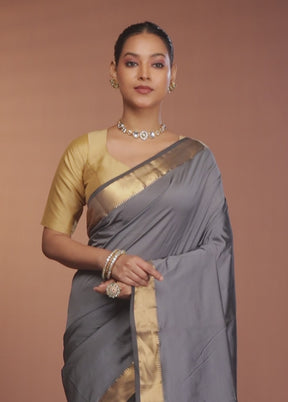 Grey Kanjivaram Silk Saree With Blouse Piece
