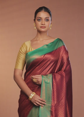 Maroon Dupion Silk Saree With Blouse Piece