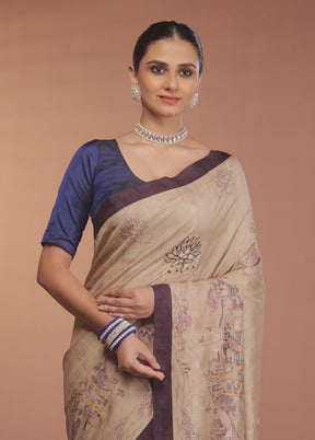 Cream Tussar Silk Saree With Blouse Piece