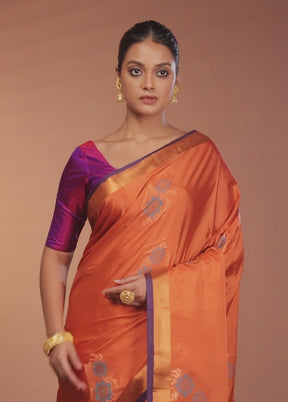 Rust Dupion Silk Saree With Blouse Piece