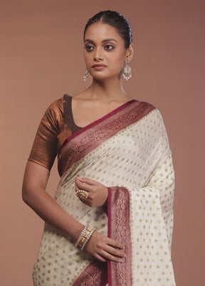 White Dupion Silk Saree With Blouse Piece