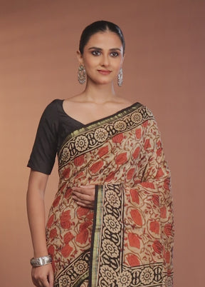 Cream Chanderi Silk Saree With Blouse Piece